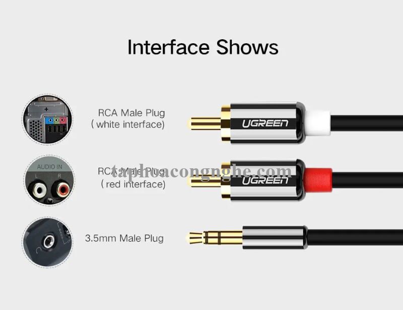 Ugreen 10591 5M màu Đen Cáp âm thanh 2 đầu Bông sen sang 3.5mm Dương mạ vàng AV116 30010591